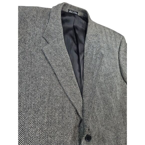 Monsieur Adolfo Mens 46 L 2 Button Wool Herringbone Tweed Sports Coat Blazer - Picture 2 of 12